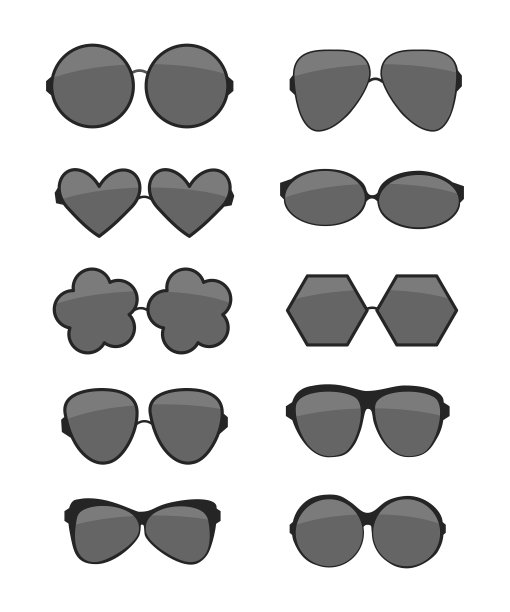 一套白色背景的太阳镜。图片下载