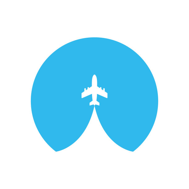 标志飞机在天空中。蓝色背景上的白色飞机。有倒转尾迹的喷气式飞机。图片下载