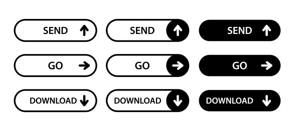 用箭头设置按钮。黑色按钮发送，去，下载。图片下载