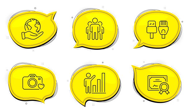 电脑电缆，照相机和组图标集。图图表的迹象。Rj45互联网，爱照片，经理。向量图片下载