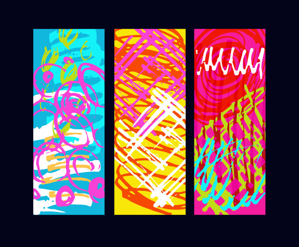 明亮的色彩抽象元素。模板设计海报，横幅，社交媒体帖子。色彩新潮色彩鲜艳手绘涂鸦抽象背景。图片下载