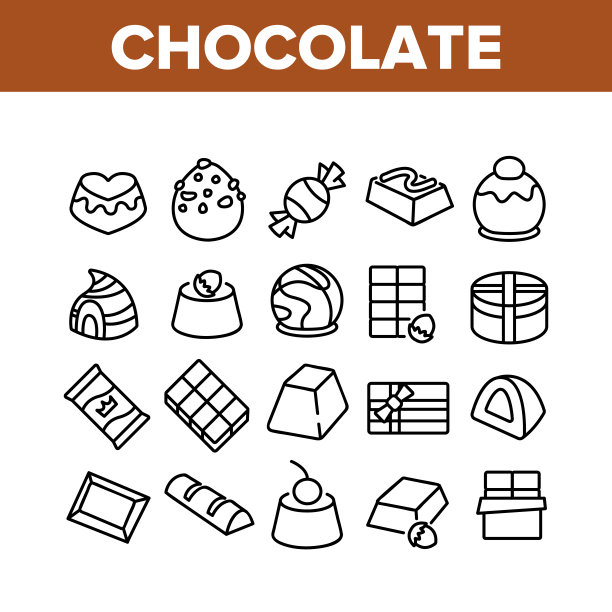 巧克力甜食收集图标设置矢量图片下载