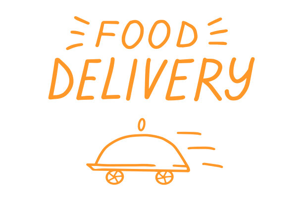 送餐，字体书法插画。安全的交付。矢量eps手绘笔刷时髦的橙色文字孤立在白色背景。图片下载