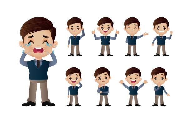 可爱的套装-套装商务人士与不同的情感图片下载