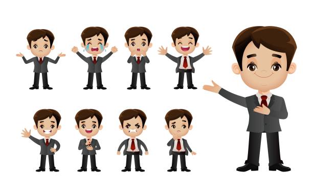 可爱的套装-套装商务人士与不同的情感图片下载