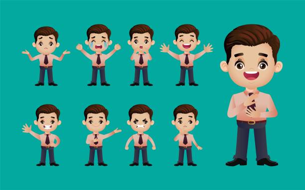 可爱的套装-套装商务人士与不同的情感图片下载