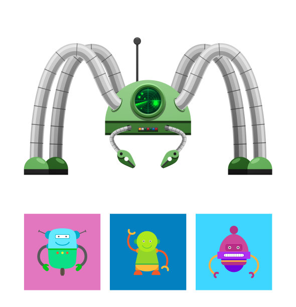 机器人生物集合矢量插图图片下载