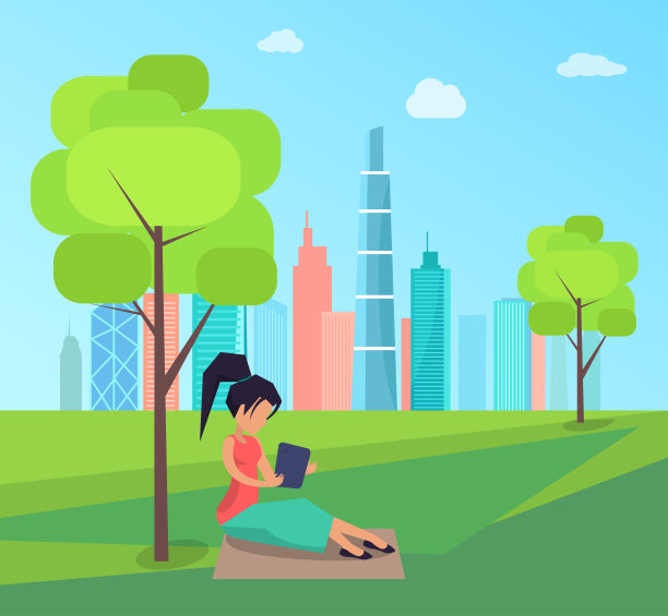 坐在树下和在公园里看书的女人图片下载