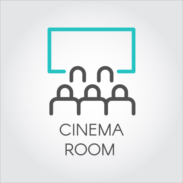 黑线图标观众在房间影院，视频演示。图片下载