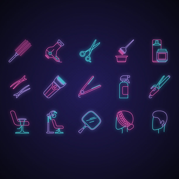 发型服饰霓虹灯图标设置专业图片下载