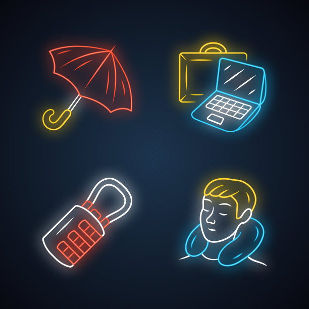 旅游配件霓虹灯图标集伞图片下载