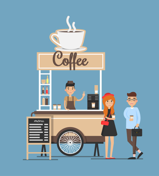 咖啡支架板和卖方矢量插图图片下载