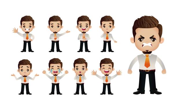 可爱的套装-套装商务人士与不同的情感图片下载