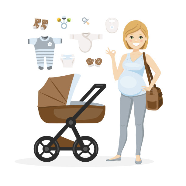 孕妇和男婴的护理用品。矢量图图片下载