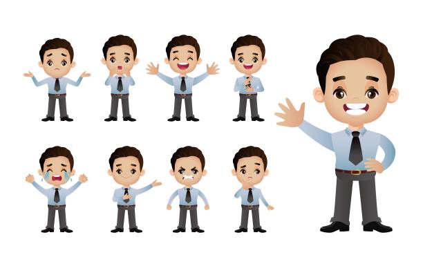 可爱的套装-套装商务人士与不同的情感图片下载