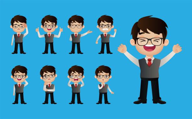 可爱的套装-套装商务人士与不同的情感图片下载