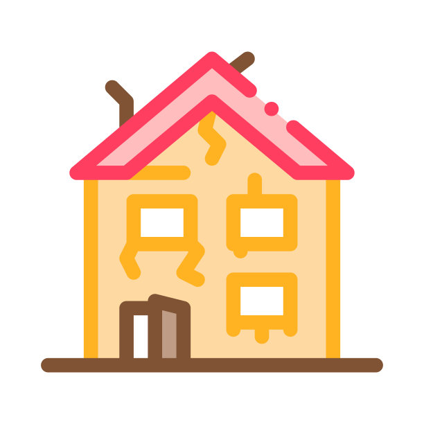 倒塌的老房子图标矢量大纲插图图片下载