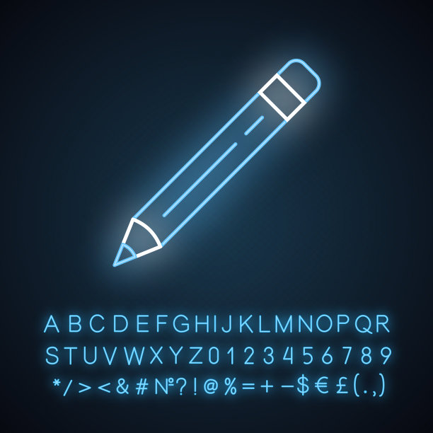 尖铅笔与橡皮擦霓虹灯图标发光图片下载