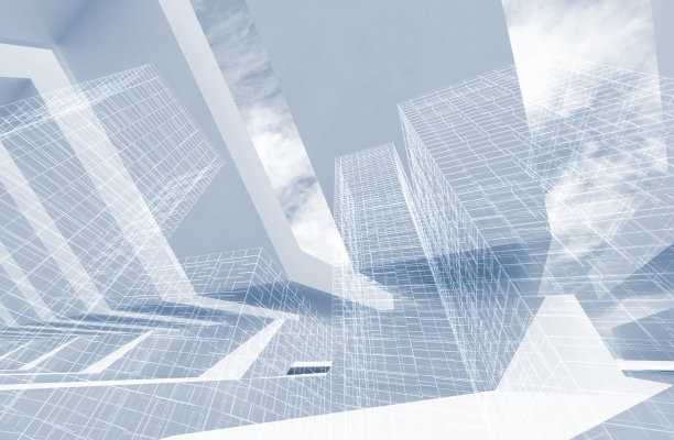 抽象的建筑背景与线框三维图片下载