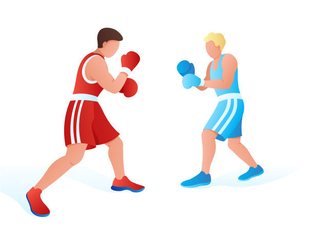 两名拳击运动员在拳击台上搏斗。培训、竞争冠军。矢量平面插图。图片下载