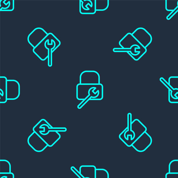 绿色线锁修复图标隔离无缝模式上的蓝色背景。挂锁的迹象。安全、安全、保护、隐私的理念。矢量图图片下载