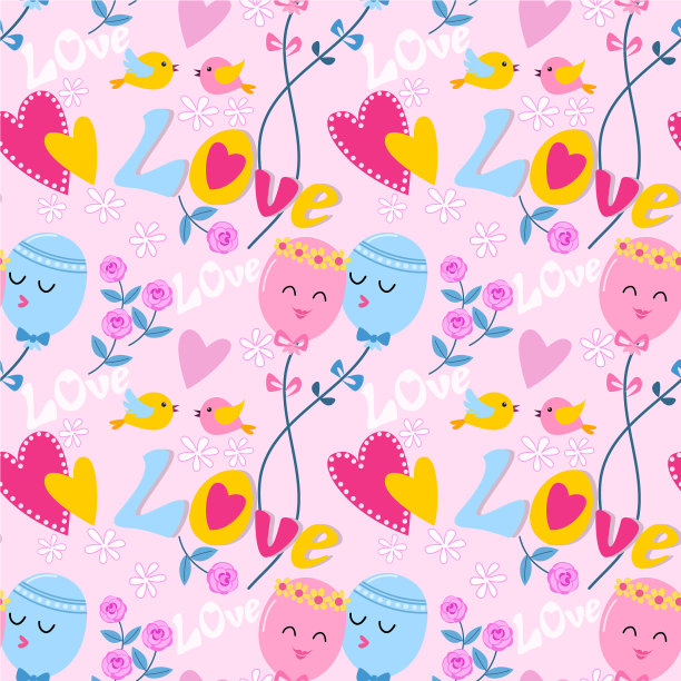 无缝情人节背景与可爱的气球图片下载