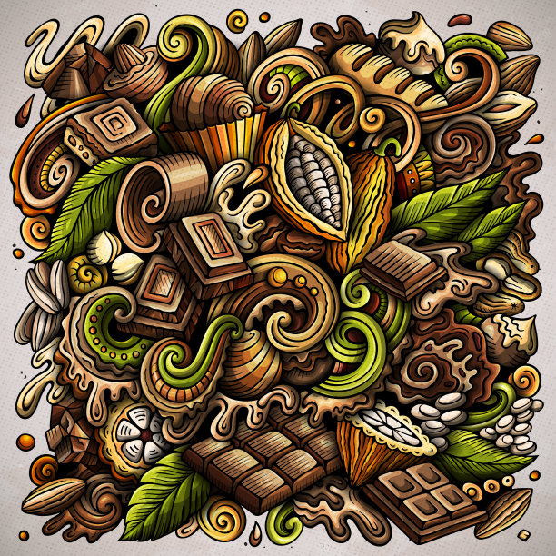 巧克力手绘矢量涂鸦插图。乔科省海报设计图片下载