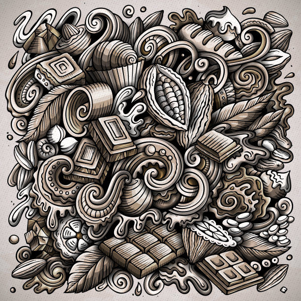 巧克力手绘矢量涂鸦插图。乔科省海报设计图片下载