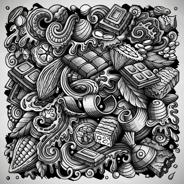 巧克力手绘矢量涂鸦插图。乔科省海报设计图片下载