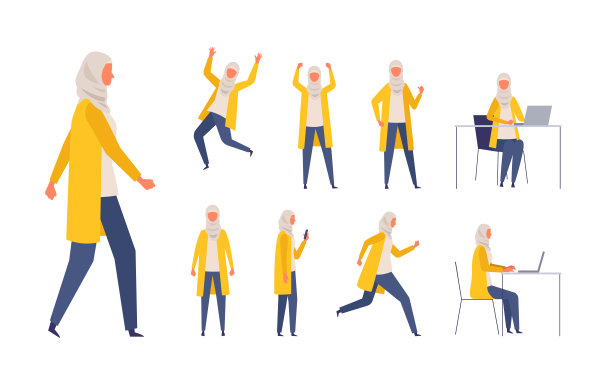 工作角色设计设置在不同的姿态图片下载