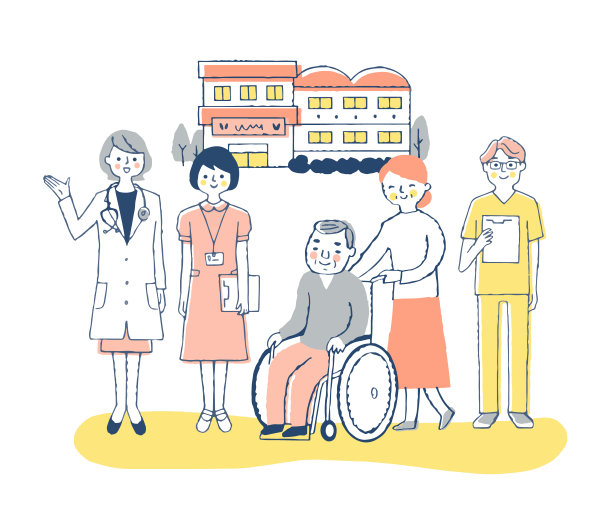 疗养院还有轮椅爷爷和护理人员图片下载