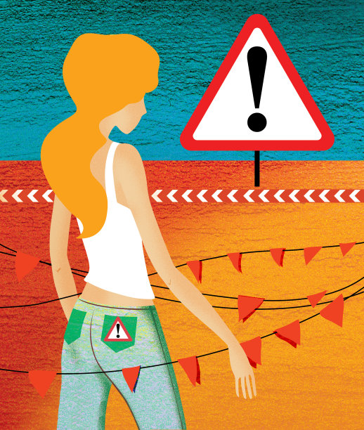 饮食。女孩纠缠在红色的狩猎禁令旗帜图片下载