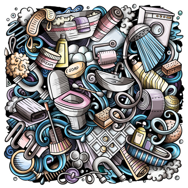 浴室手绘矢量涂鸦插图。浴室海报设计。图片下载