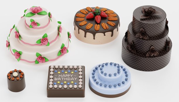 逼真的蛋糕收集三维渲染图片下载