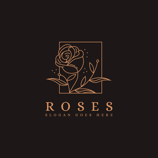 自然玫瑰矢量图标设计，用线条艺术风格绘制图片下载