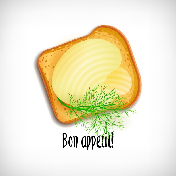 面包吐司涂黄油和莳萝枝。图片下载