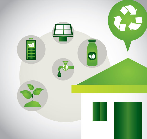 环保海报与房子和设置图标图片下载