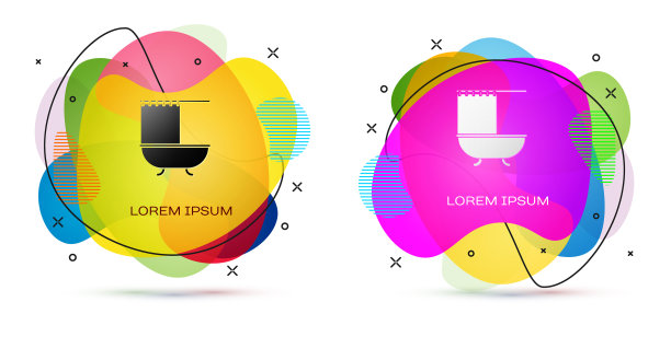 彩色浴缸与打开淋浴帘图标图片下载