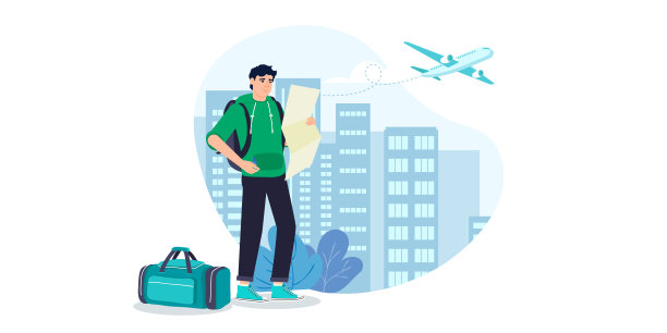 旅行者背包男人手持城市地图图片下载