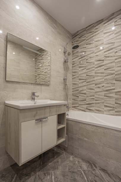 浴室的内部。浴室很小。和谐的昂贵的设计。昂贵的管道。令人愉快的颜色图片下载