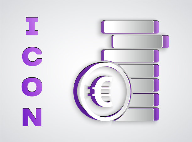 剪纸硬币与欧元符号图标孤立在灰色背景。银行货币符号。现金的象征。纸艺术风格。矢量图图片下载