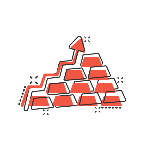 黄金堆栈价格增加图标在漫画风格。银色砖图卡通矢量插图在白色孤立的背景。金属银行飞溅效应的经营理念。图片下载