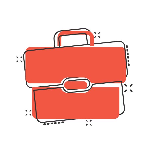 漫画风格的公文包图标。商人袋卡通矢量插图上白色孤立的背景。投资组合飞溅效应的经营理念。图片下载