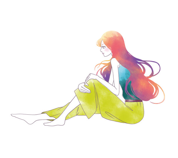 一个女人弯着腿坐在地上的插图图片下载