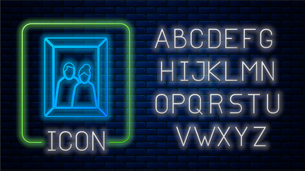 发光的霓虹灯相框上的表格图标孤立图片下载