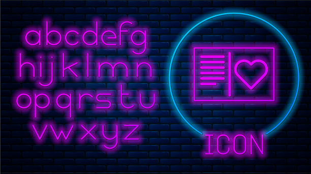 霓虹心形图标的情人节传单图片下载