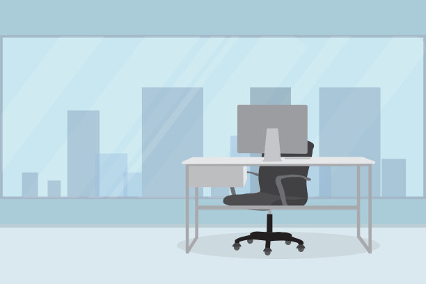 办公室内部配备电脑。矢量图。图片下载