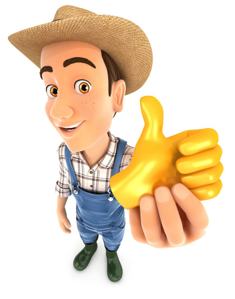 3d农民持有黄金拇指向上的图标图片下载