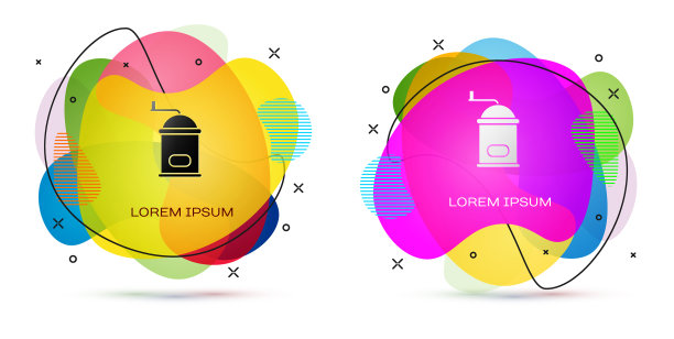 彩色手动咖啡研磨机图标隔离在白色图片下载