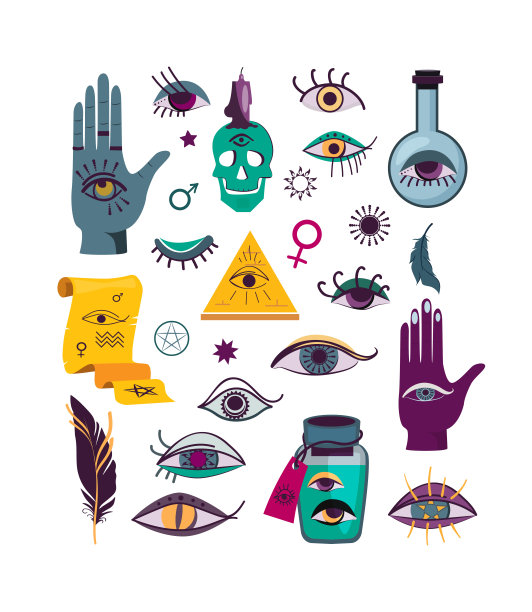 不同的护身符眼睛平图标设置图片下载